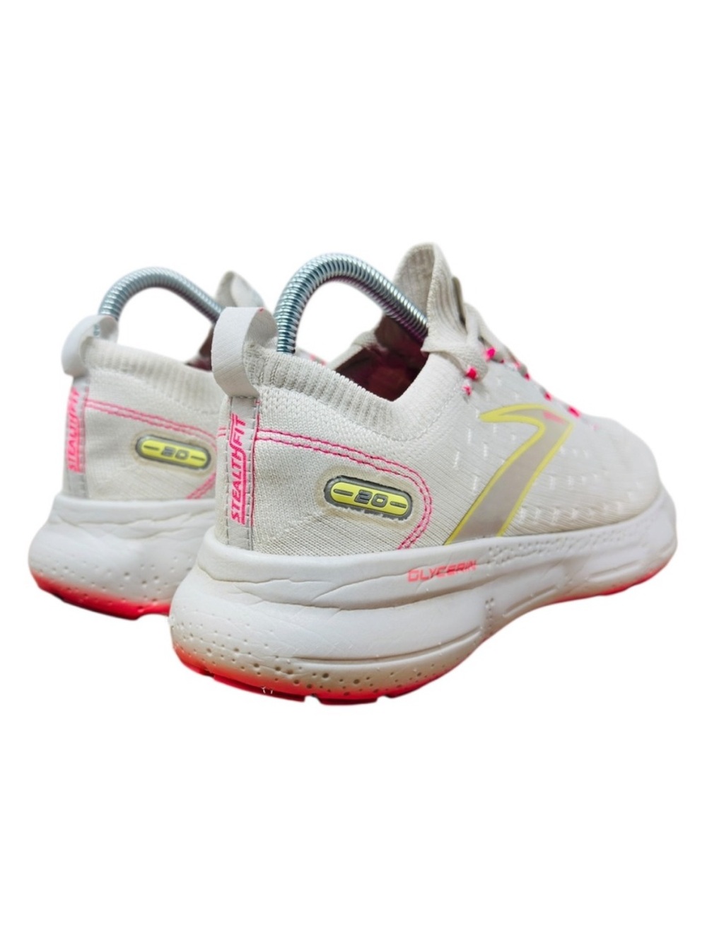Brooks Glycerin Women's size 8 White & Pink Running Sneakers with Yellow Accents - Picture 4 of 12